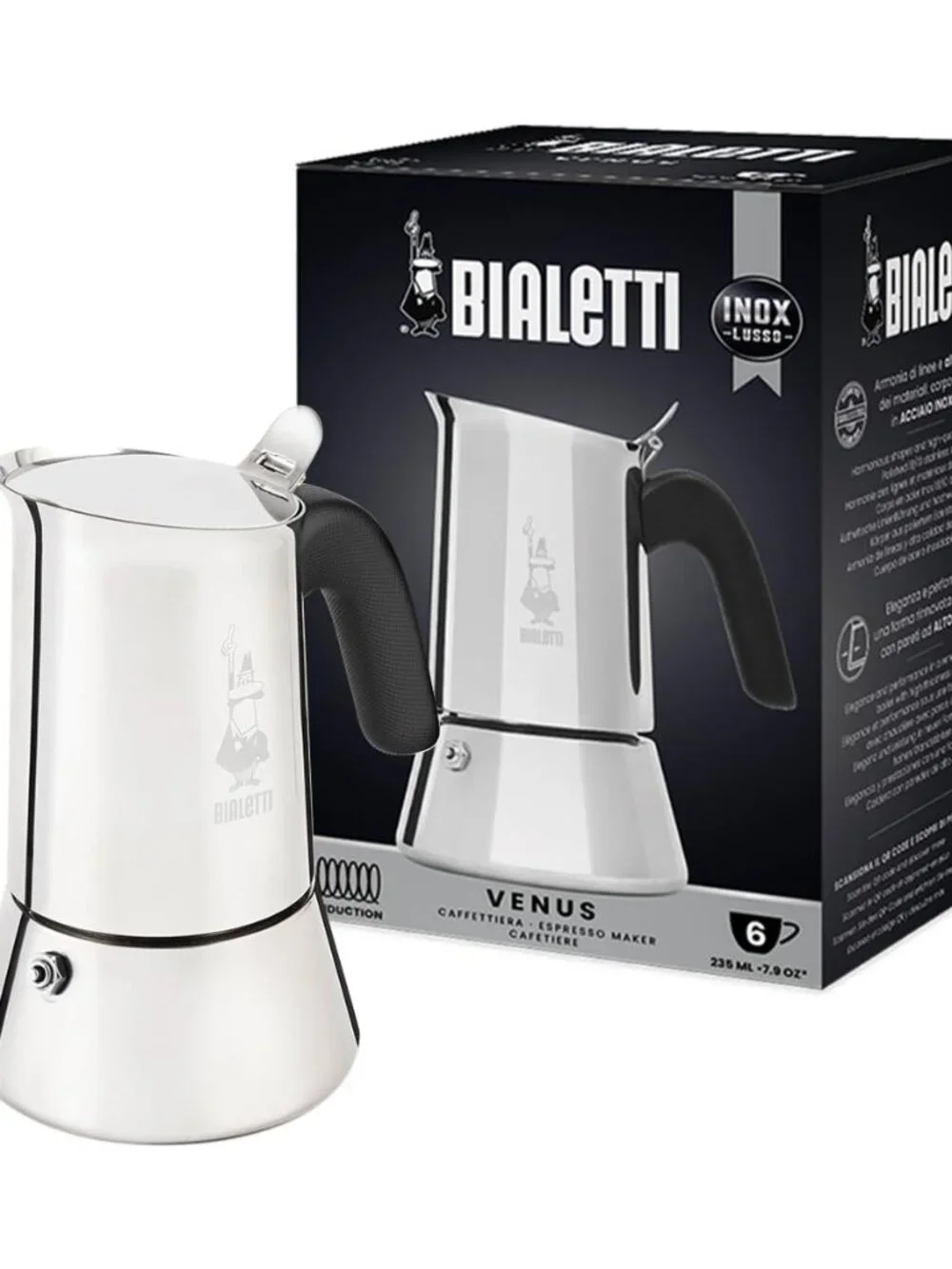 Bialetti Venus Induction Stovetop Espresso Maker, 6 Cups, Silver